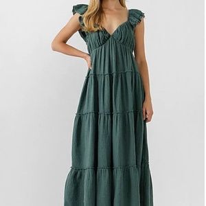 Free the Roses Ruffle Sleeve Maxi Dress